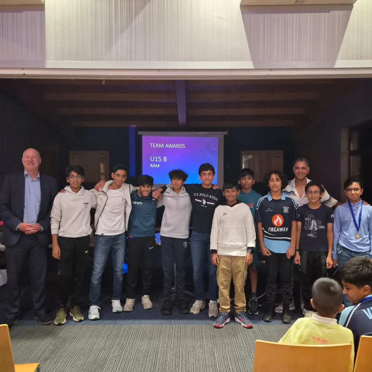 Dartford CC U15B players and coaches at the 2026 junior presentation evening.