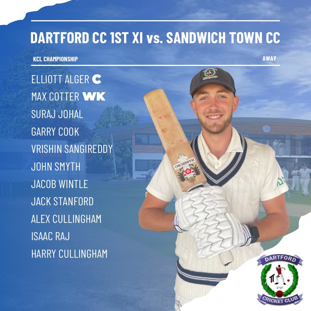 🏏 TEAM SHEETS ARE IN 🏏

Big Saturday ahead for Dartford CC 👊

1s away vs @stccinsta
2s home vs @stccinsta 
3s home vs @gravesendcc 
4s away vs @chestfieldcc