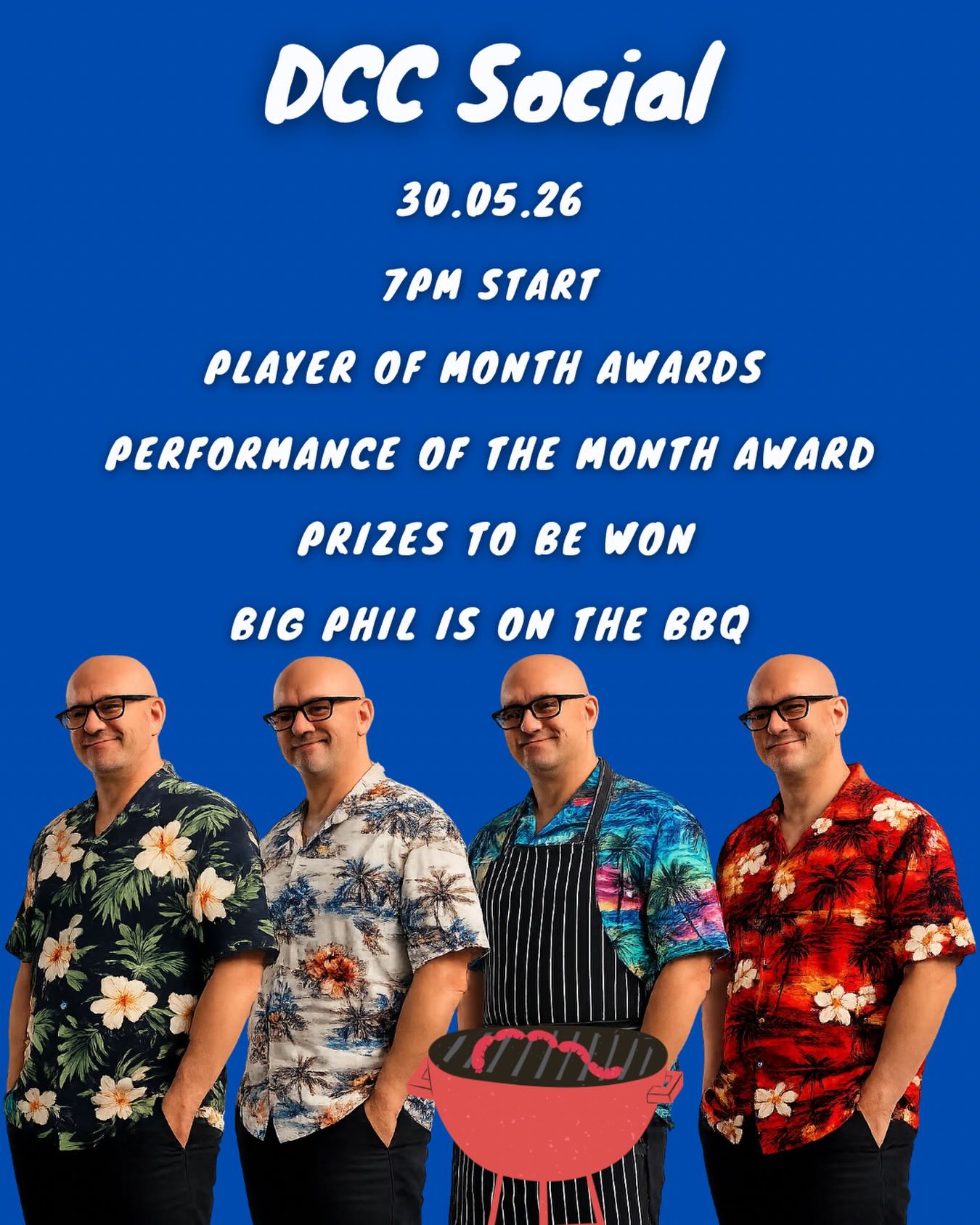 It’s the first social of the year! 

Get yourself down in your terrible shirts and celebrate the start of the season in style…

We will have the bbq going and awards to give out for p player and performance of the month.