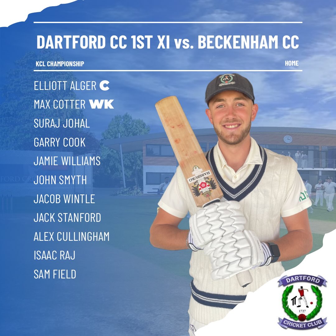 The teams are in for another weekend of cricket.

1s vs Beckenham
2s vs Cowdrey
3s vs Catford Wanderers
4s vs The Mote

Good luck to all Dartford sides.