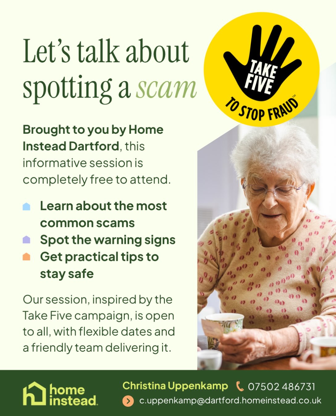 SCAM AWARENESS EVENING - FRIDAY 20th NOVEMBER @ 7.30pm

Following on from the successful Dementia Awareness evening held last year our good friends and leading sponsor, Home Instead, is hosting a Scam Awareness evening at Hesketh Park on Friday 20th November starting at 7.30pm.

The sophistication that criminal gangs use to con the public out of their savings is constantly evolving.  Nobody is immune and the need to be vigilant cannot be underestimated . With the Xmas period shortly upon us this is a timely reminder session of the does and don’ts. 

We are again grateful for Ram and Christina at Home Instead for putting this together (see flyer attached). The event should last no more than 90 minutes and is free of charge.  It is open to all members, their family and friends. 

So please spread the word and confirm attendance to David on 07402 948664 so that we may cater for numbers.

We look forward to seeing you on the 20th.

ManCo